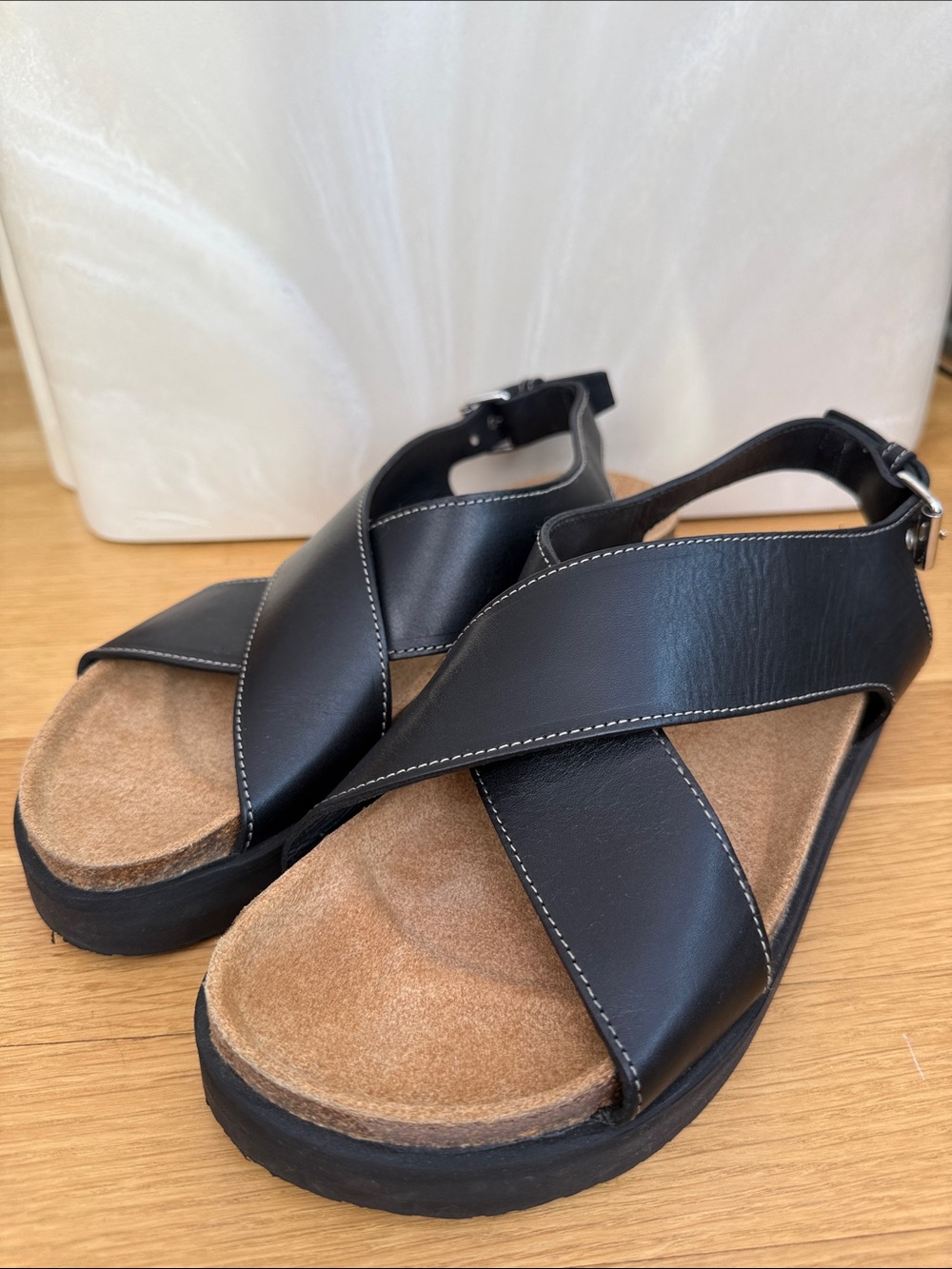 & Other Stories Leather Cross-Strap Platform Sandals Footbed